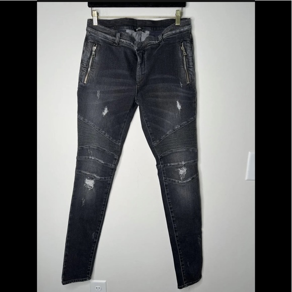 NEW Balmain Biker Distressed Skinny Jeans Size 32x36 RARE - Picture 4 of 7